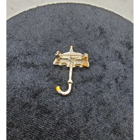 Vintage Gold-Tone Red,Green Enamel Mother of Pearl Umbrella Brooch Pin - Picture 5 of 5